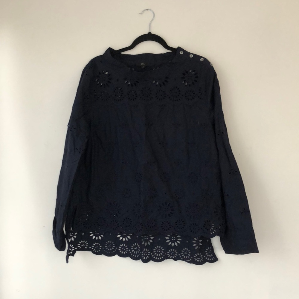 J Crew Navy Eyelet Blouse